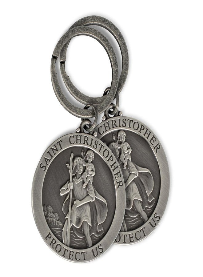 Dicksons Saint Christopher Protect Us Pewter Antique Silver Zinc Alloy Metal, Christian Inspirational, Split Key Ring, for Bible Bag, Backpack, Purse, Duffle, Lanyard or Wallet, Keychain, Single - Image 1